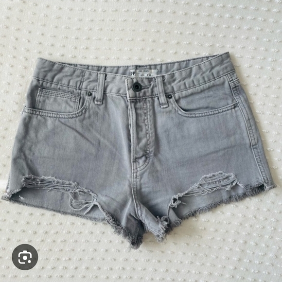 Free People Gray Distressed Jean Shorts - Picture 1 of 5